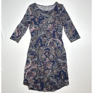 Talever Women's L Blue/Pink Paisley Mini Dress Pockets 3/4 Sleeve Pullover